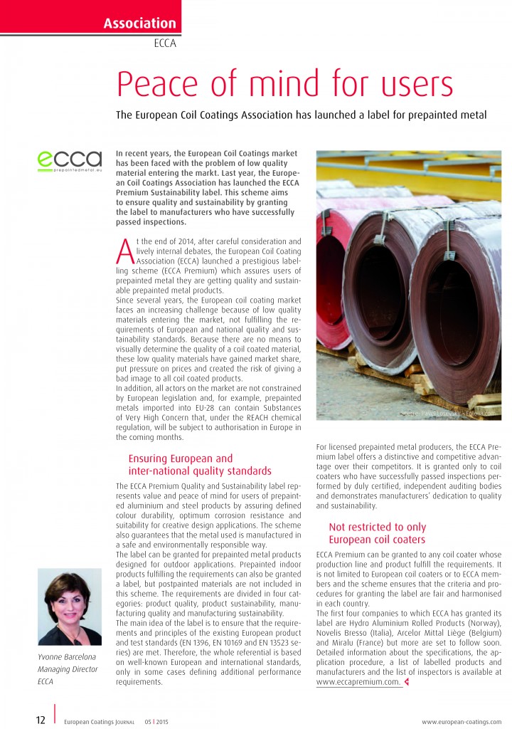 European Coatings Journal article on ECCA Premium ECCA Premium